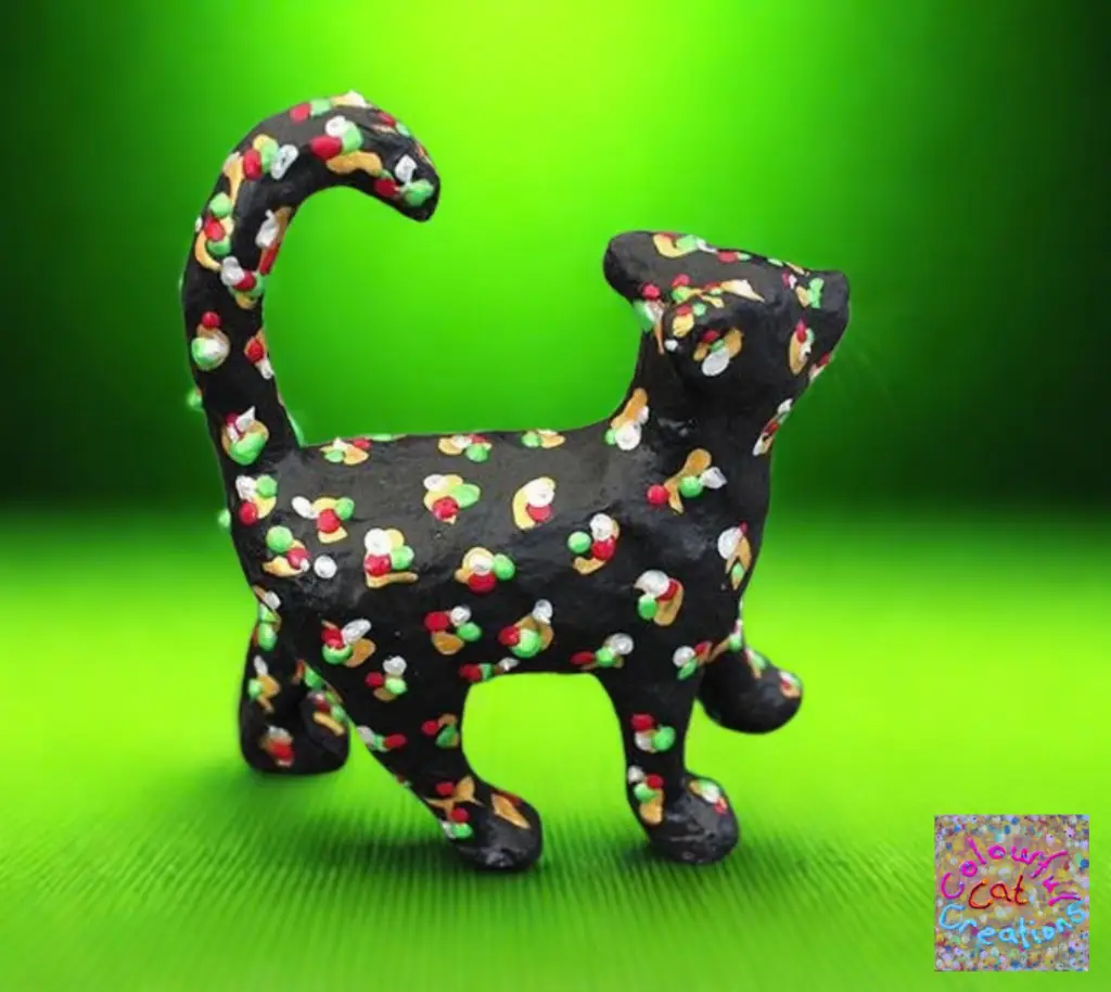Handcrafted Papier Mâché Creation - Black Kitten