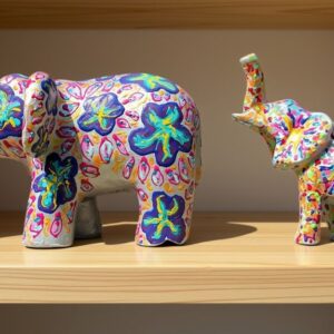 Colourful Papier Mâché Elephants – Hand Painted Artwork
